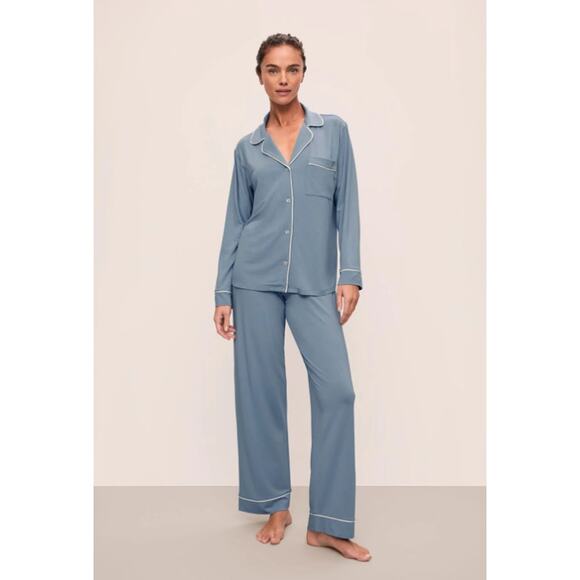 EBERJEY Gisele Long PJ Set Medium Blue White TENCEL Modal Stretch NWT - Picture 1 of 12